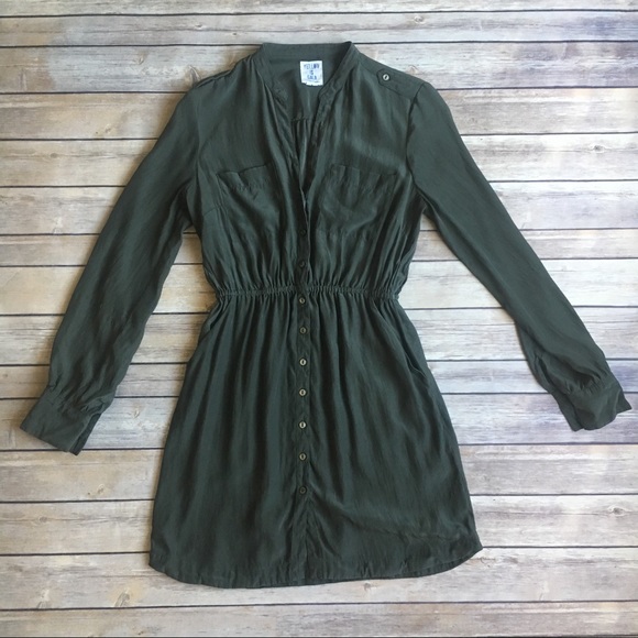 Urban Outfitters Dresses & Skirts - UO | Yellow is Gold Army Green Silk Button Dress